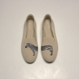 NWOT Cream Vivaia Zebra Embroidered Spring Loafers Flats | Size 9
